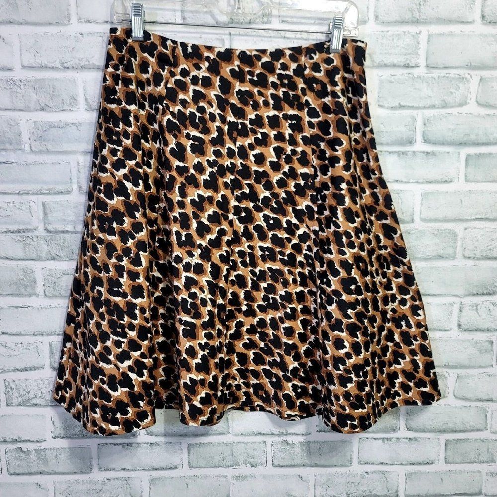 Trina Turk Womens 6 Leopard Animal Print Panelsโ Aline Skirt Knee Length